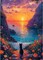 Sunset Cat Diamond Painting Kit – DIY 5D Full Round Drill Kitten Diamond Art with Flowers, Sparkling Rhinestone Diamond Dots Craft for Adults Beginners, Home Wall Decor 12x16 Inch